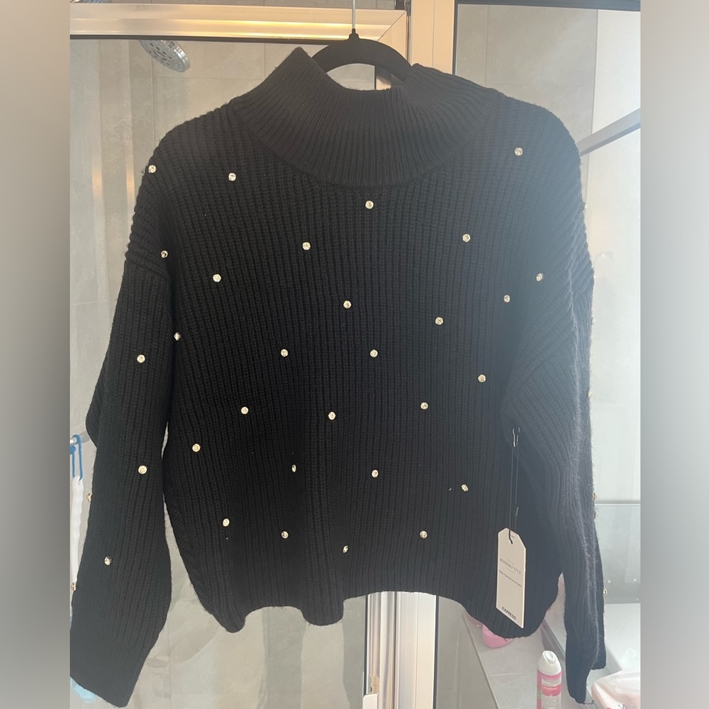 Express black mock sweater with rhinestones